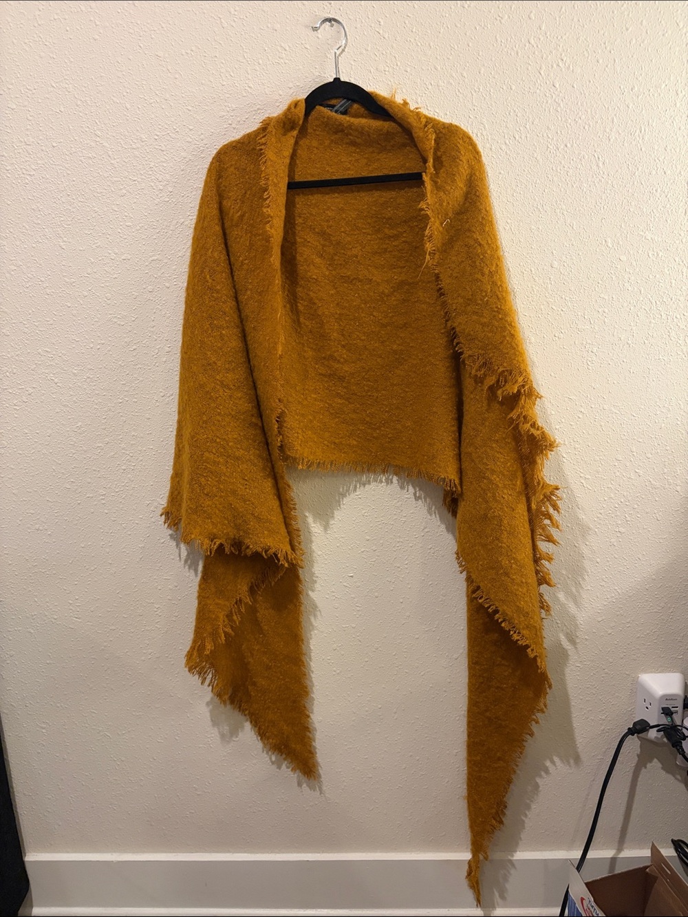 Anthropologie Mustard Fringe Knit scarf/ shrug